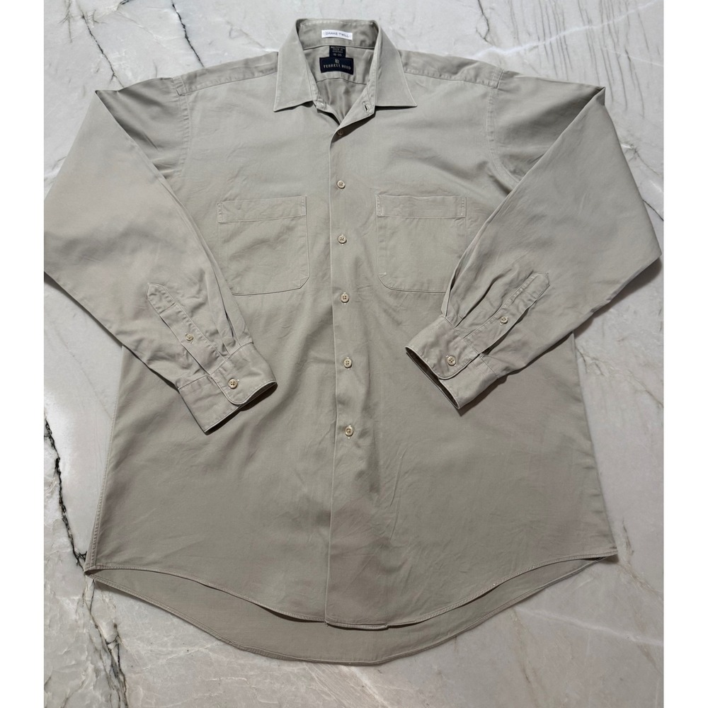 Vintage Ferrell Reed Drake Twill Cotton Button Down Shirt - 16-35 - Tan Khaki